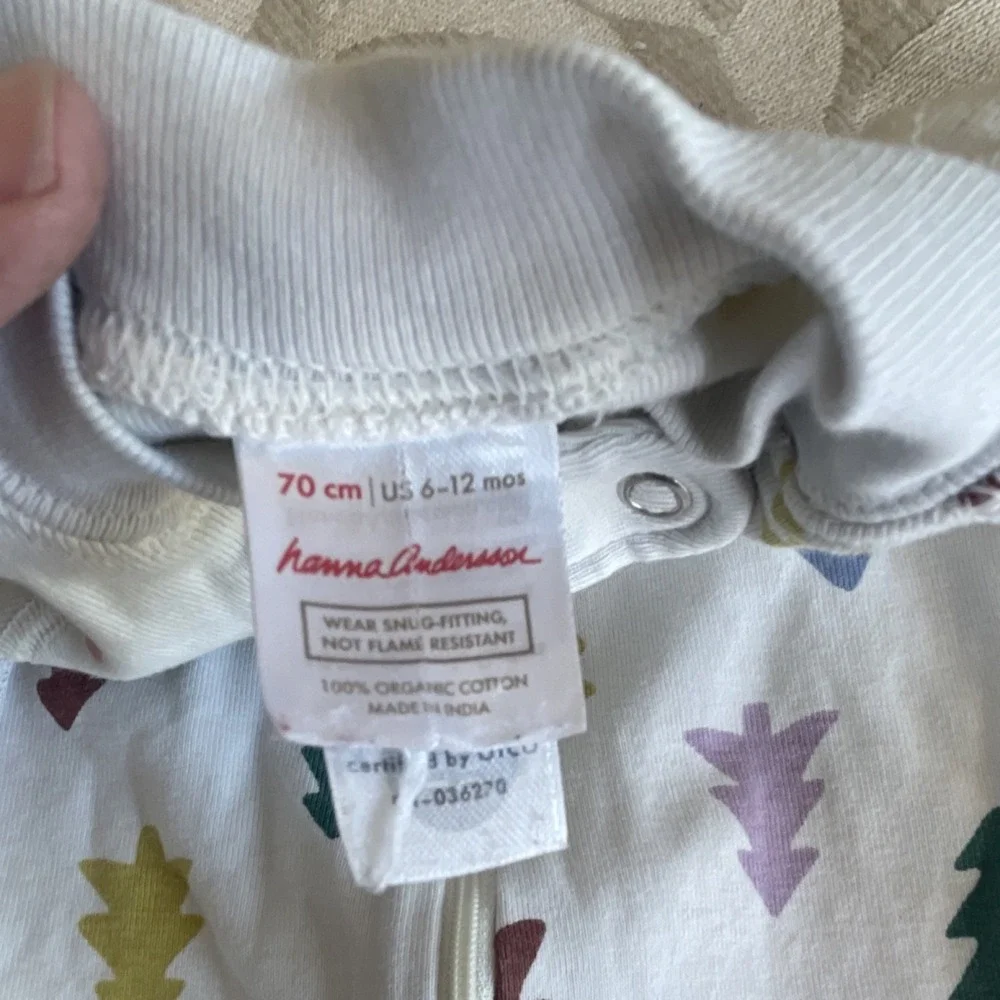 Hanna Andersson 6-12M Organic Cotton Zip Sleeper‎ White Christmas Tree Print